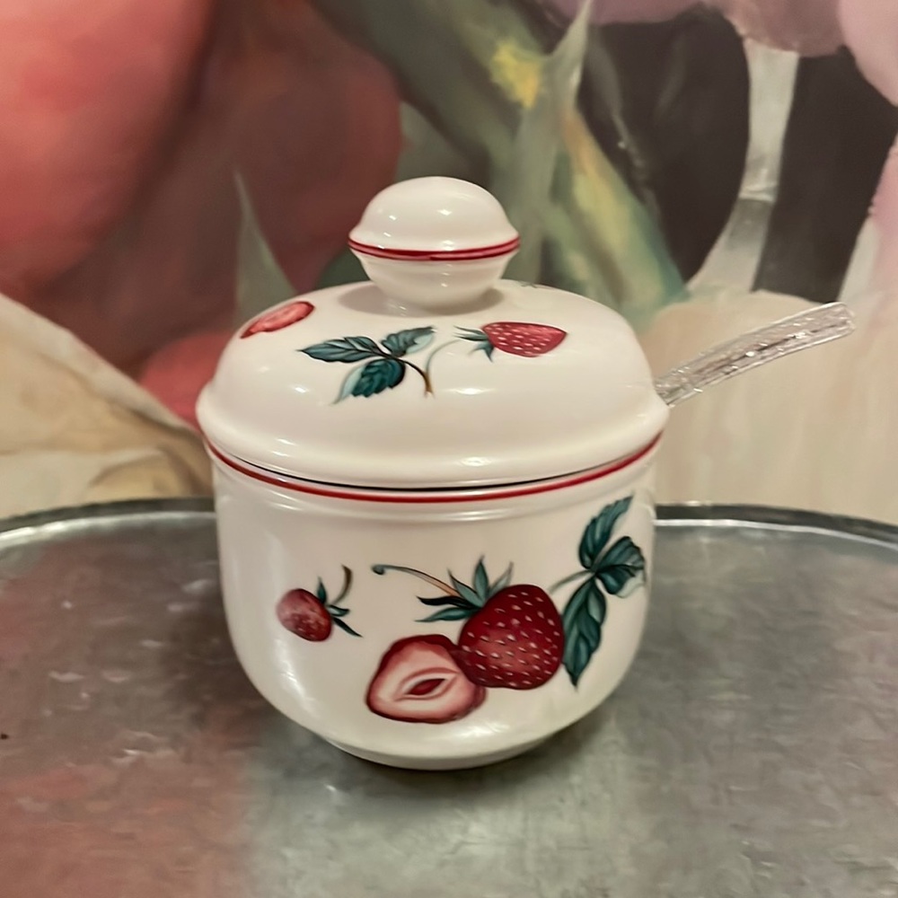 Vintage strawberry sugar/ jam bowl